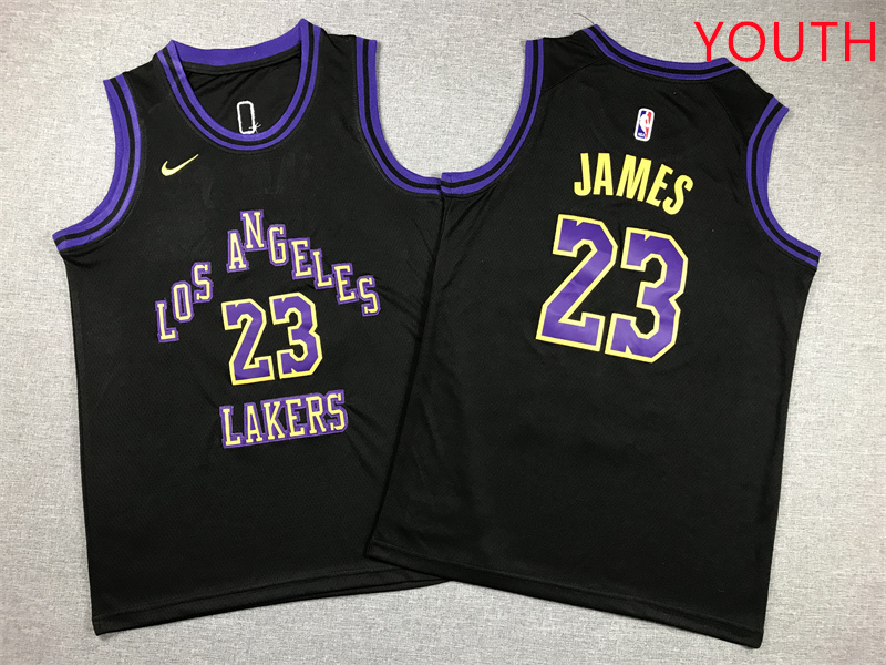 Youth Los Angeles Lakers 23 James Black Nike 2025 NBA Jersey style 1